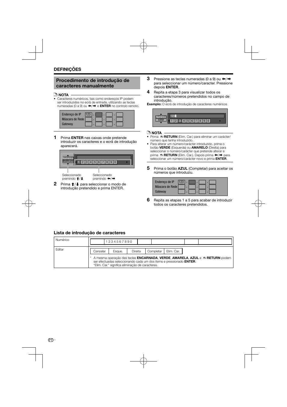 Procedimento de introdução de caracteres, Manualmente | Pioneer BDP-120 User Manual | Page 251 / 427