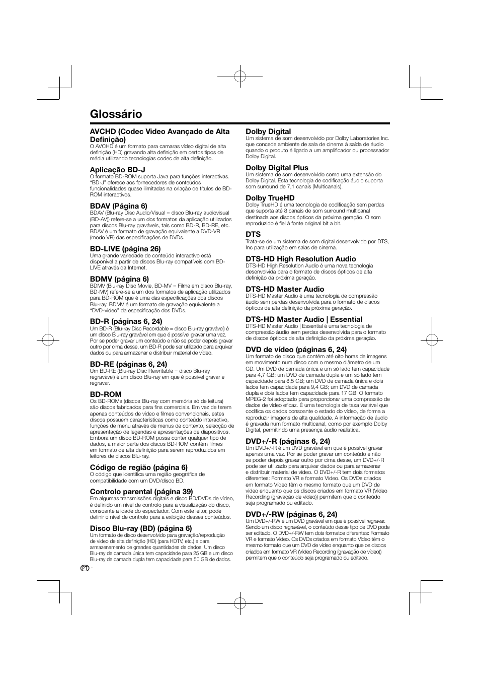 Glossário | Pioneer BDP-120 User Manual | Page 259 / 427
