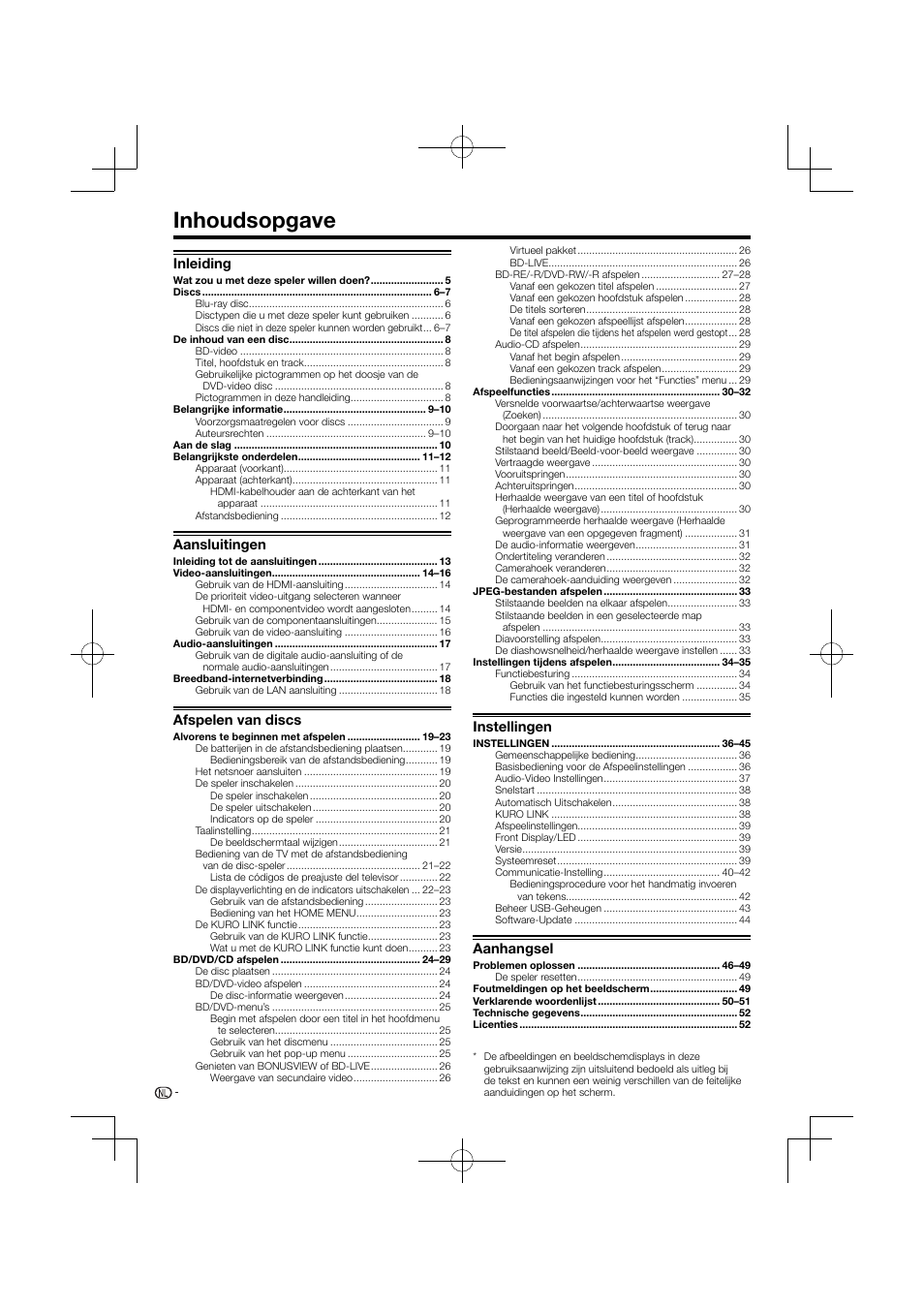 Blu-ray disc speler / blu-ra, Inhoudsopgave, Inleiding | Aansluitingen, Afspelen van discs, Instellingen, Aanhangsel | Pioneer BDP-120 User Manual | Page 265 / 427