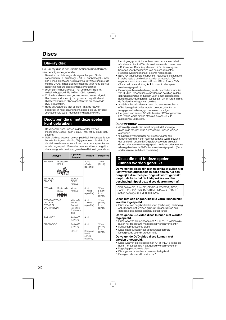 Discs, Blu-ray disc, Disctypen die u met deze speler kunt gebruiken | Pioneer BDP-120 User Manual | Page 267 / 427