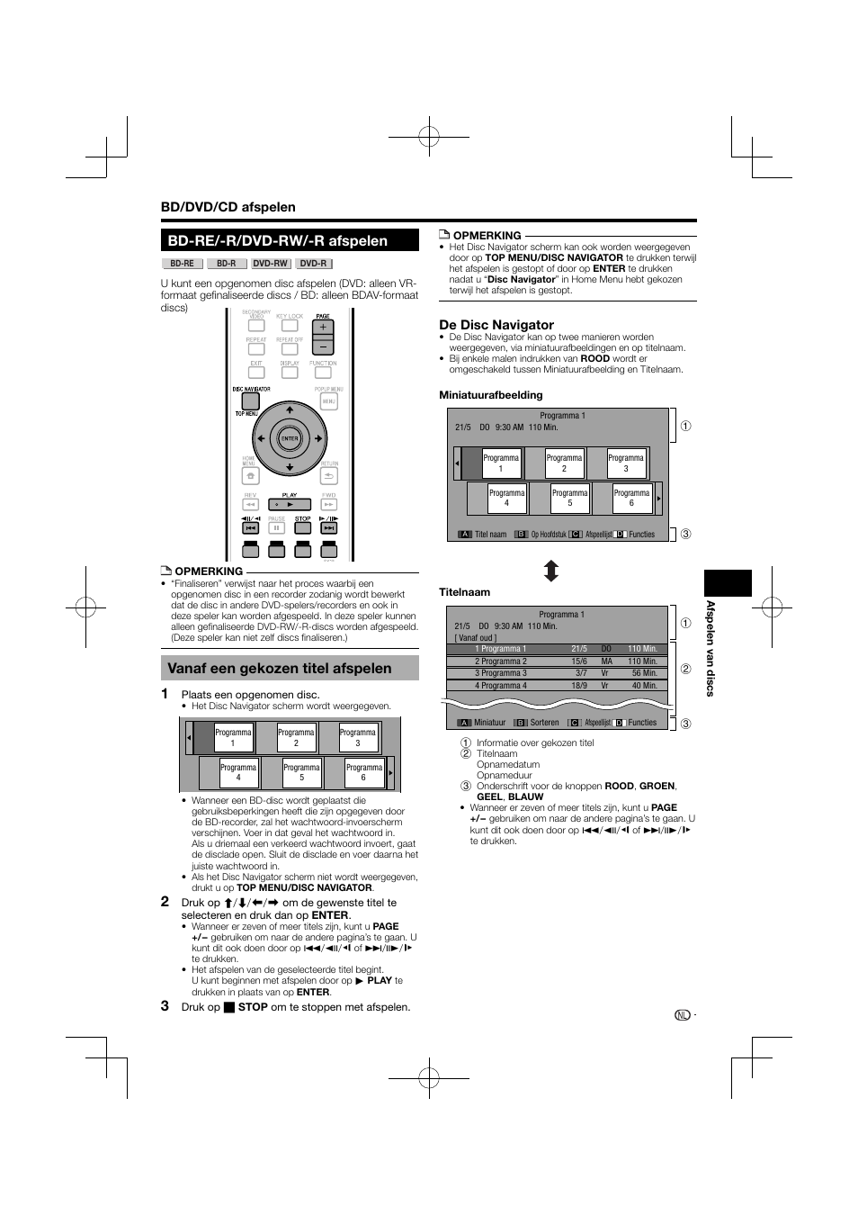 Bd-re/-r/dvd-rw/-r afspelen, Vanaf een gekozen titel afspelen, Bd/dvd/cd afspelen | De disc navigator | Pioneer BDP-120 User Manual | Page 288 / 427