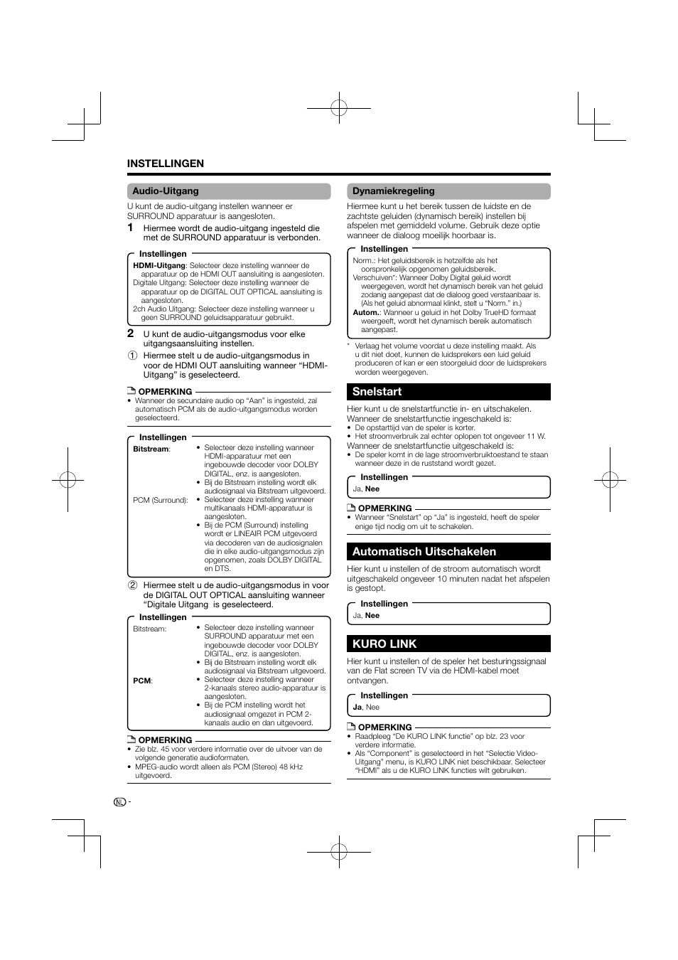 Snelstart automatisch uitschakelen kuro link, Snelstart, Automatisch uitschakelen | Kuro link | Pioneer BDP-120 User Manual | Page 299 / 427