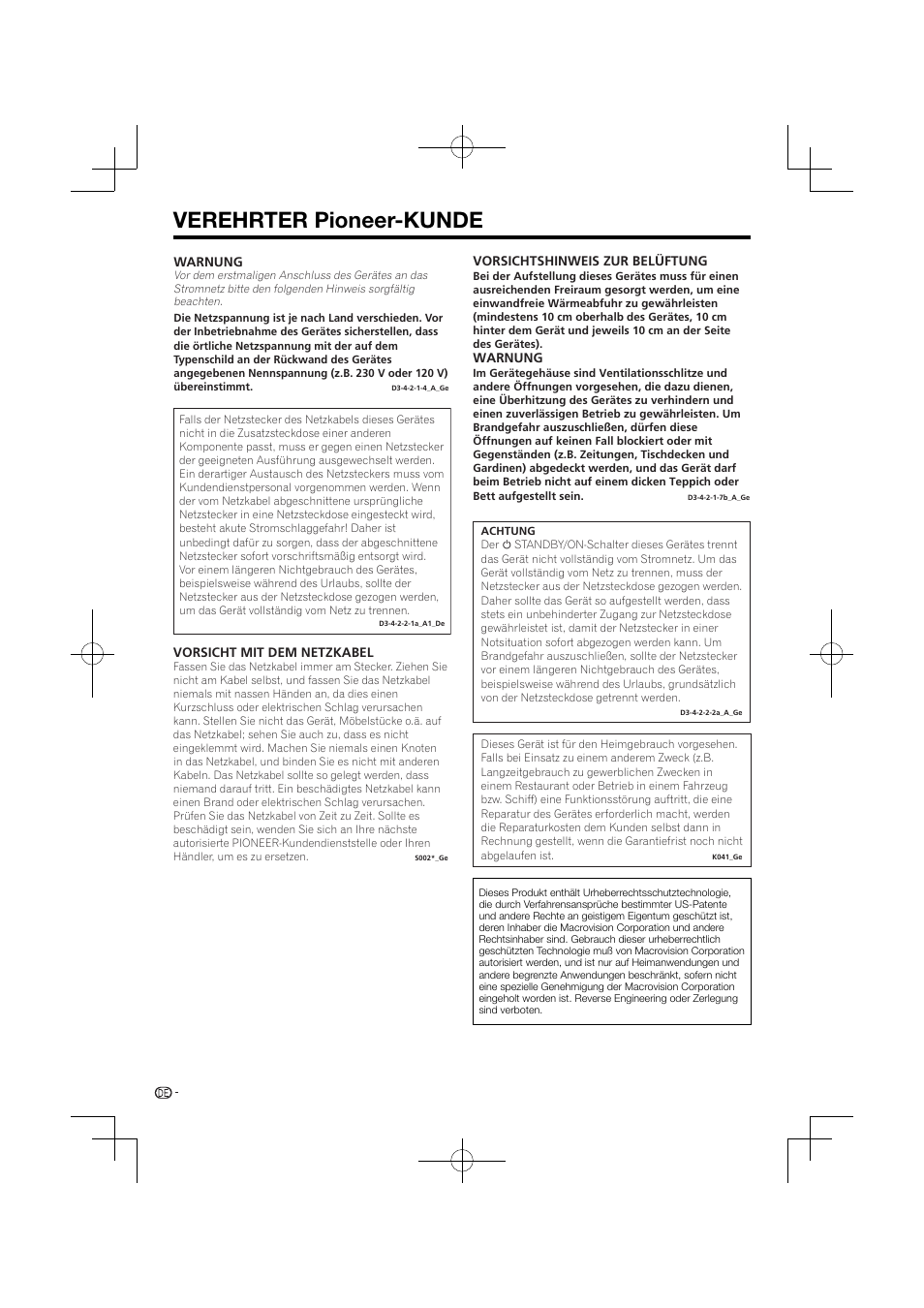 Verehrter pioneer-kunde | Pioneer BDP-120 User Manual | Page 3 / 427