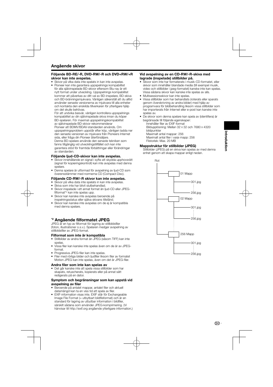 Angående skivor, Angående filformatet jpeg | Pioneer BDP-120 User Manual | Page 320 / 427