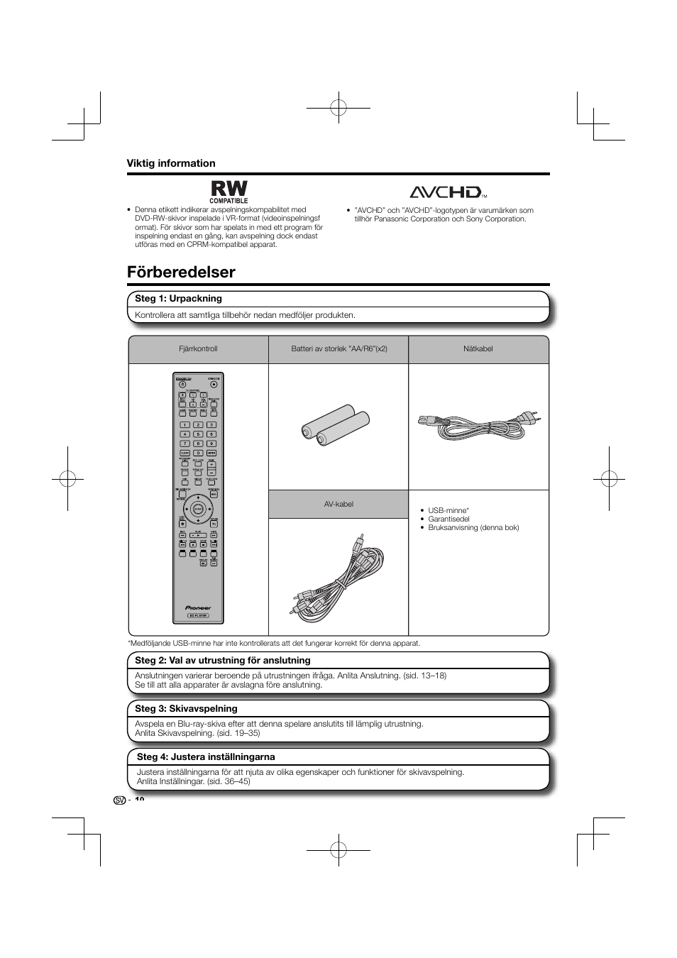 Förberedelser | Pioneer BDP-120 User Manual | Page 323 / 427