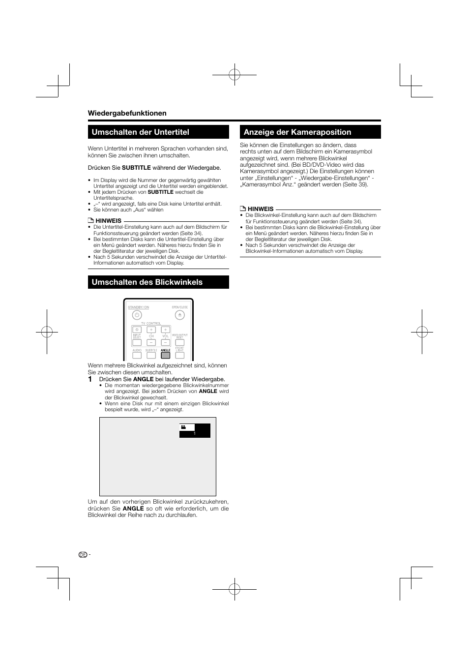 Umschalten der untertitel, Umschalten des blickwinkels, Anzeige der kameraposition | Pioneer BDP-120 User Manual | Page 33 / 427