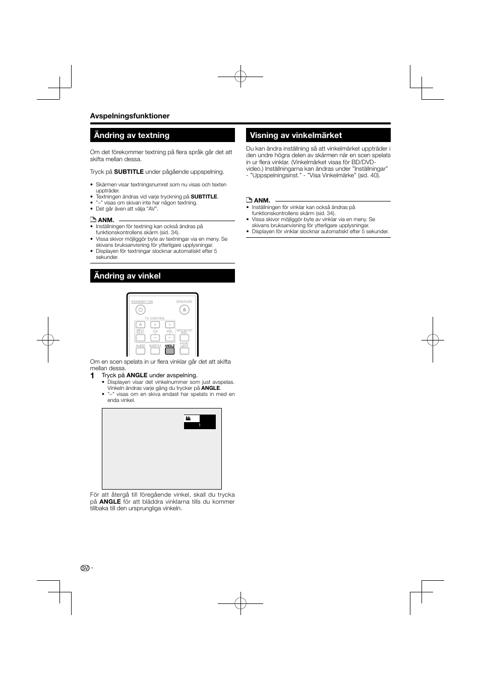 Ändring av textning, Ändring av vinkel, Visning av vinkelmärket | Pioneer BDP-120 User Manual | Page 345 / 427