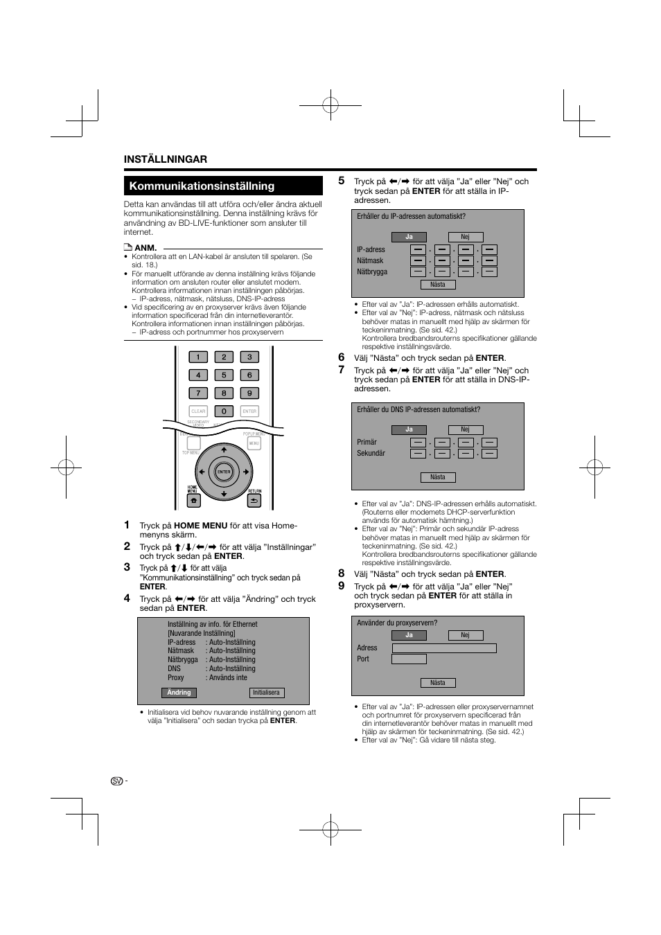 Kommunikationsinställning –42, Kommunikationsinställning | Pioneer BDP-120 User Manual | Page 353 / 427