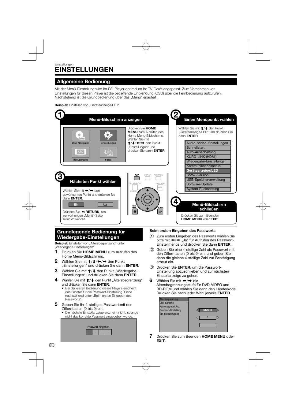 Einstellungen, Allgemeine bedienung | Pioneer BDP-120 User Manual | Page 37 / 427