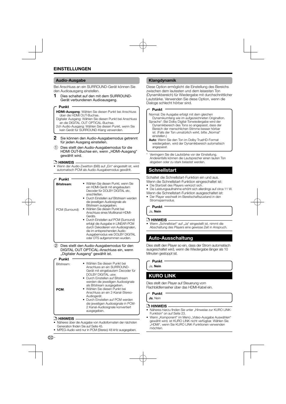 37–38 schnellstart auto-ausschaltung kuro link, Schnellstart, Auto-ausschaltung | Kuro link | Pioneer BDP-120 User Manual | Page 39 / 427