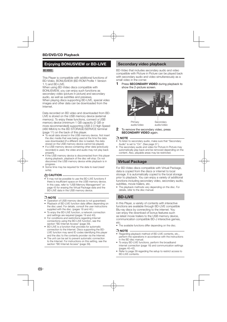 Enjoying bonusview or bd-live, Secondary video playback virtual package bd-live, Secondary video playback | Virtual package, Bd-live | Pioneer BDP-120 User Manual | Page 391 / 427