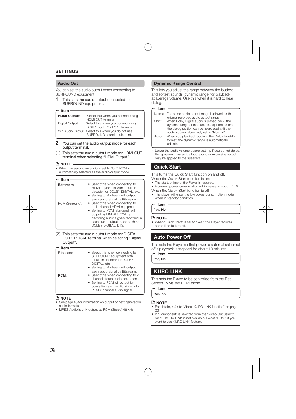 Quick start auto power off kuro link, Quick start, Auto power off | Kuro link | Pioneer BDP-120 User Manual | Page 403 / 427