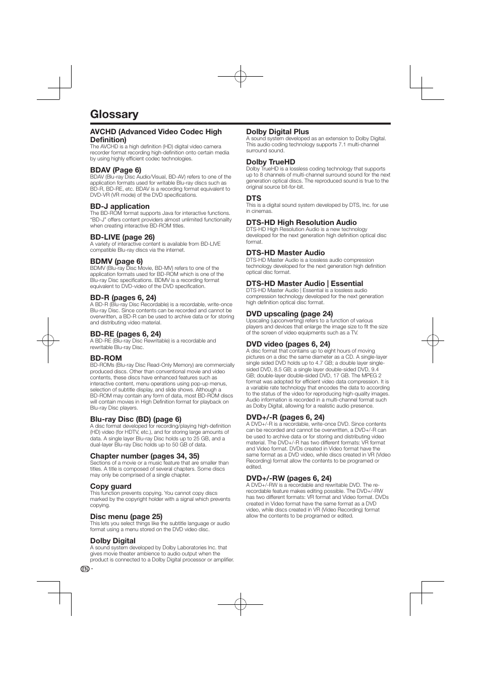 Glossary | Pioneer BDP-120 User Manual | Page 415 / 427