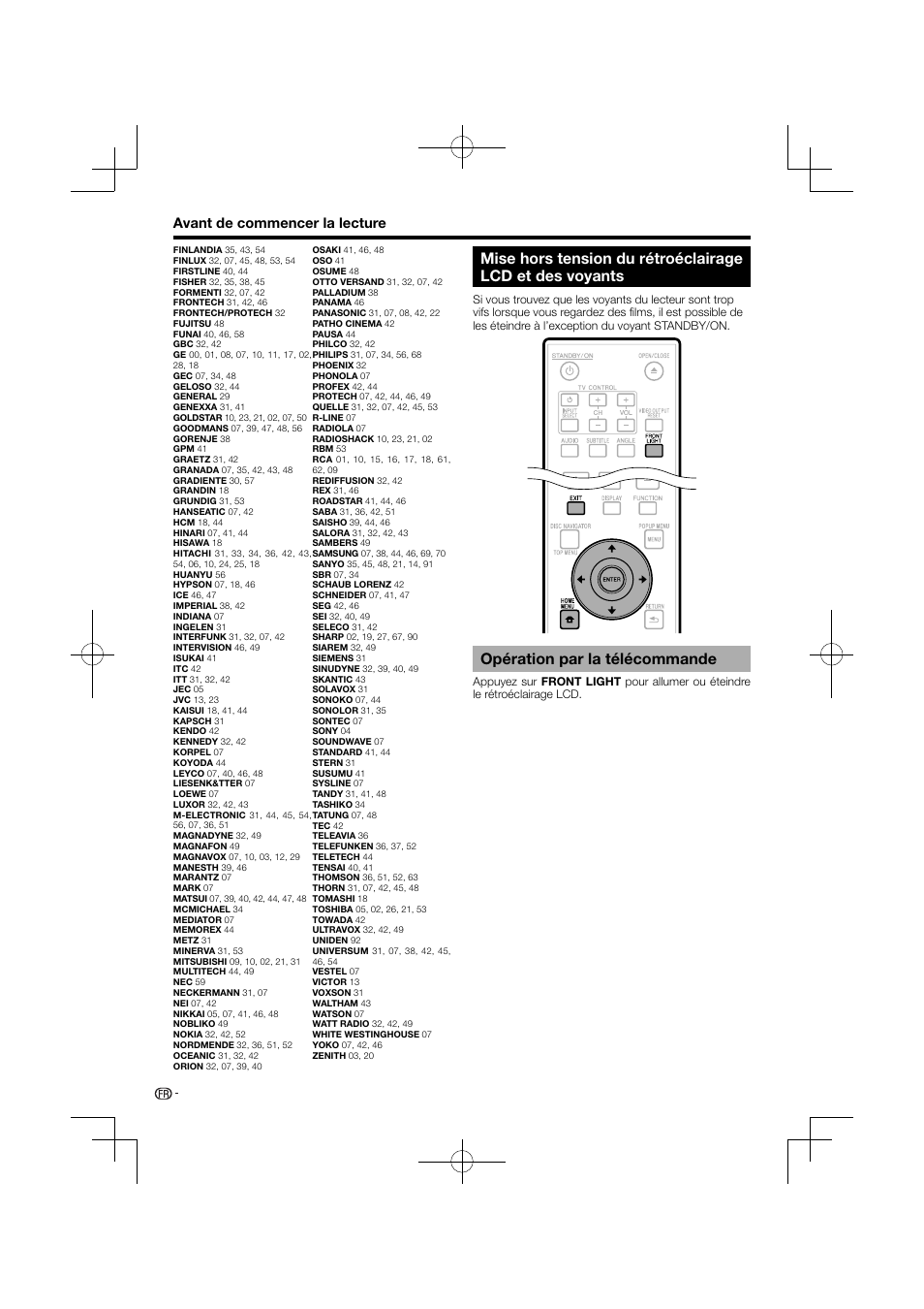 Mise hors tension du rétroéclairage, Lcd et des voyants, Opération par la télécommande | Pioneer BDP-120 User Manual | Page 75 / 427