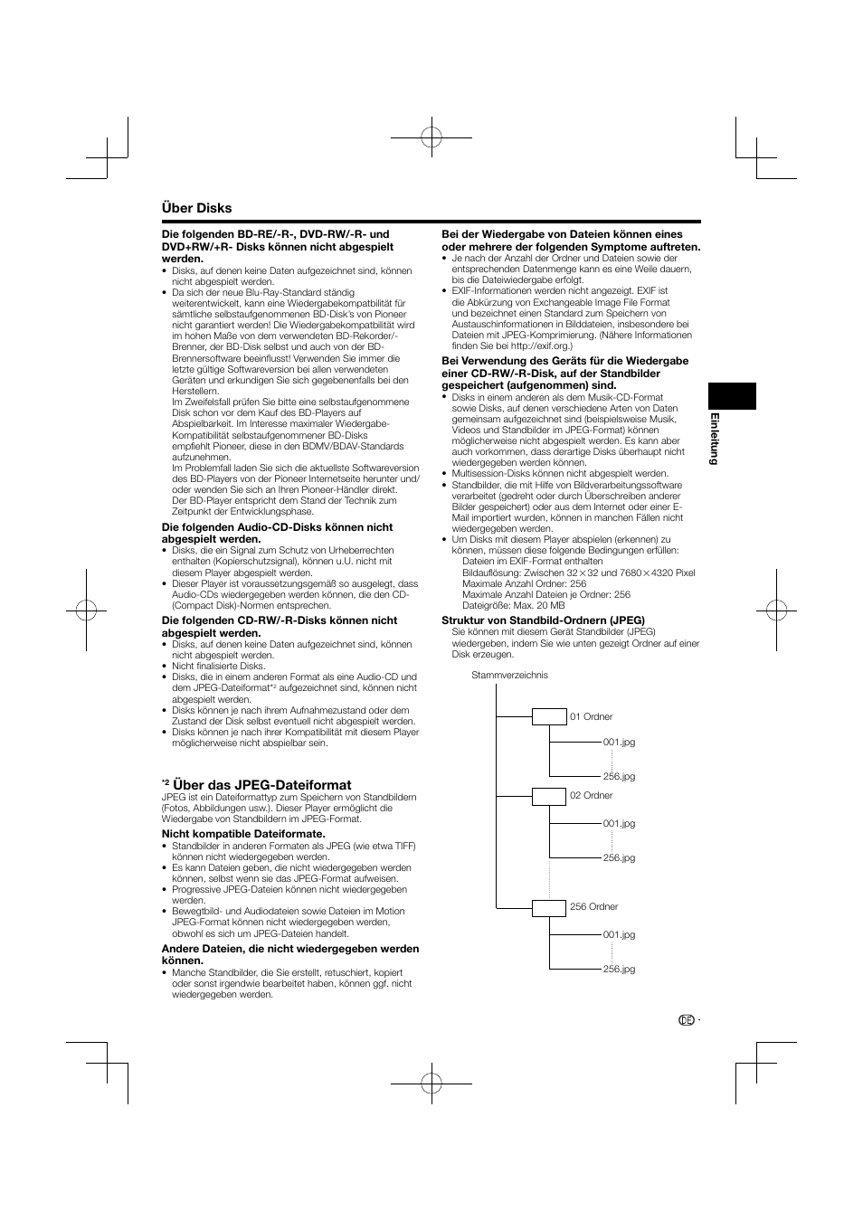 Über disks, Über das jpeg-dateiformat | Pioneer BDP-120 User Manual | Page 8 / 427