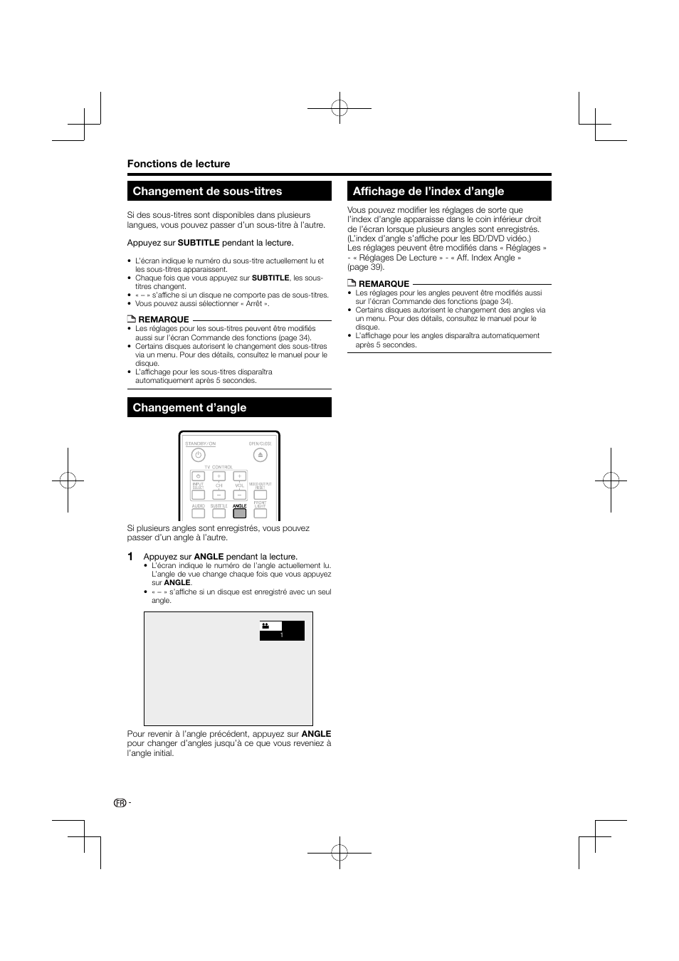 Changement de sous-titres, Changement d’angle, Affichage de l’index d’angle | Pioneer BDP-120 User Manual | Page 85 / 427