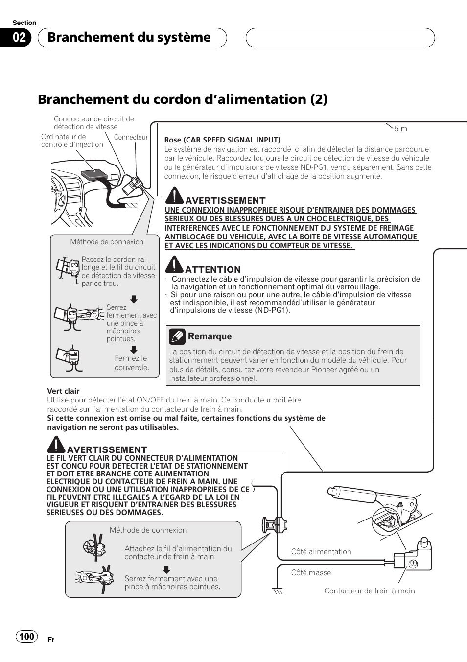 Branchement du cordon d, Alimentation, Branchement du cordon d ’alimentation (2) | Branchement du système | Pioneer AVIC-HD3-II User Manual | Page 100 / 177