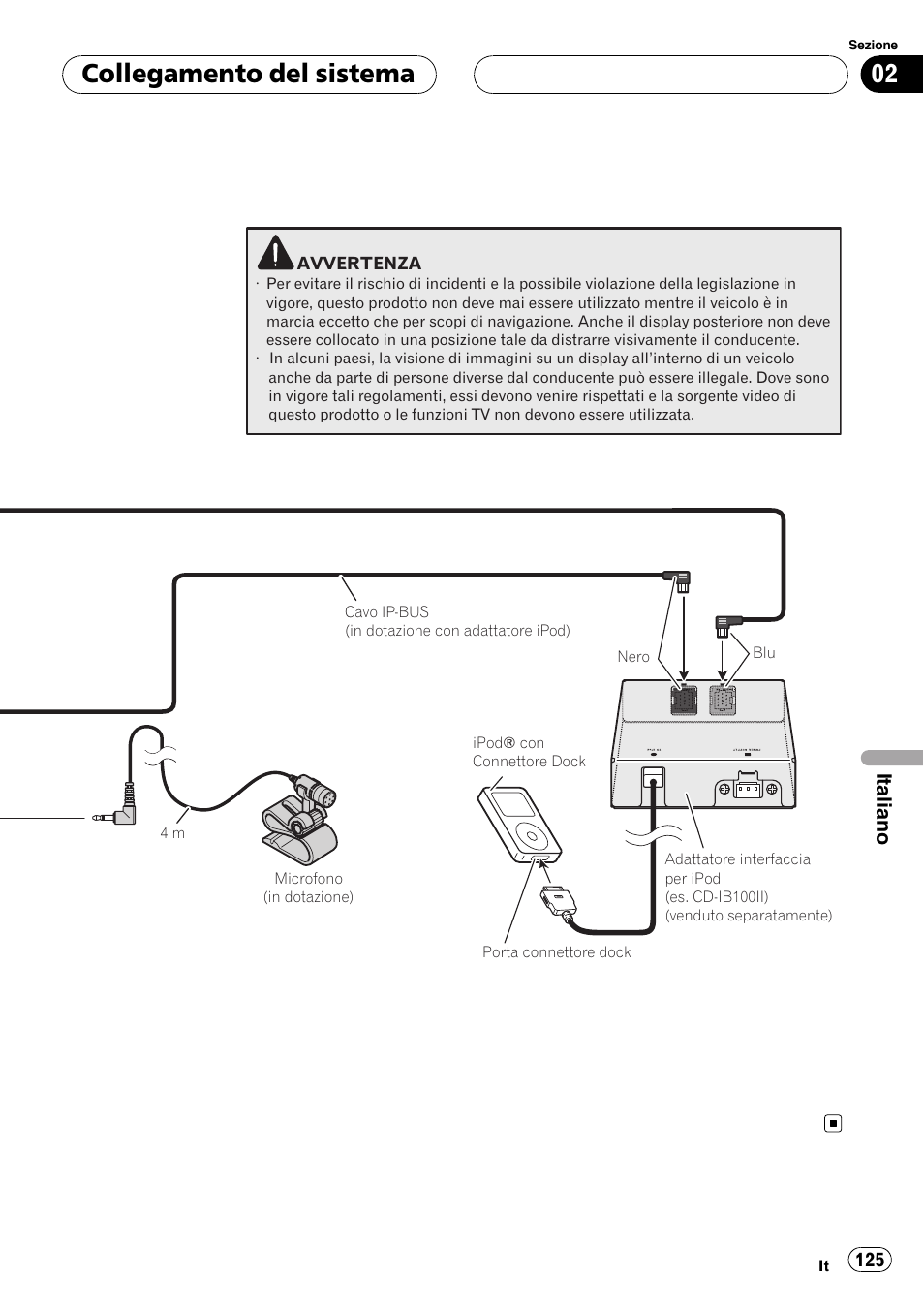 Collegamento del sistema, Italiano | Pioneer AVIC-HD3-II User Manual | Page 125 / 177