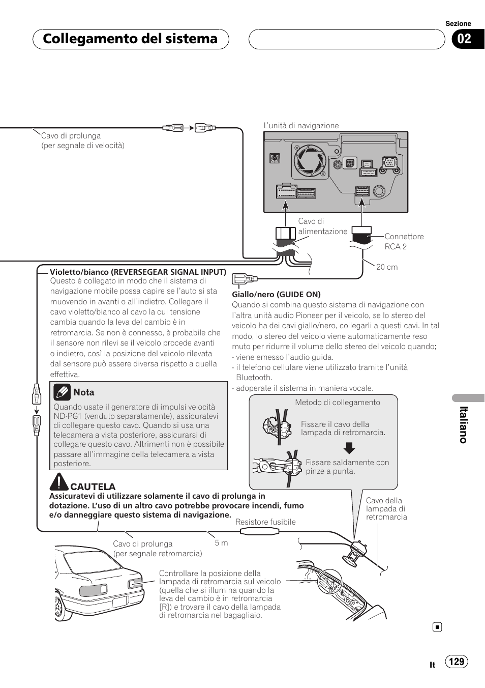 Collegamento del sistema, Italiano | Pioneer AVIC-HD3-II User Manual | Page 129 / 177