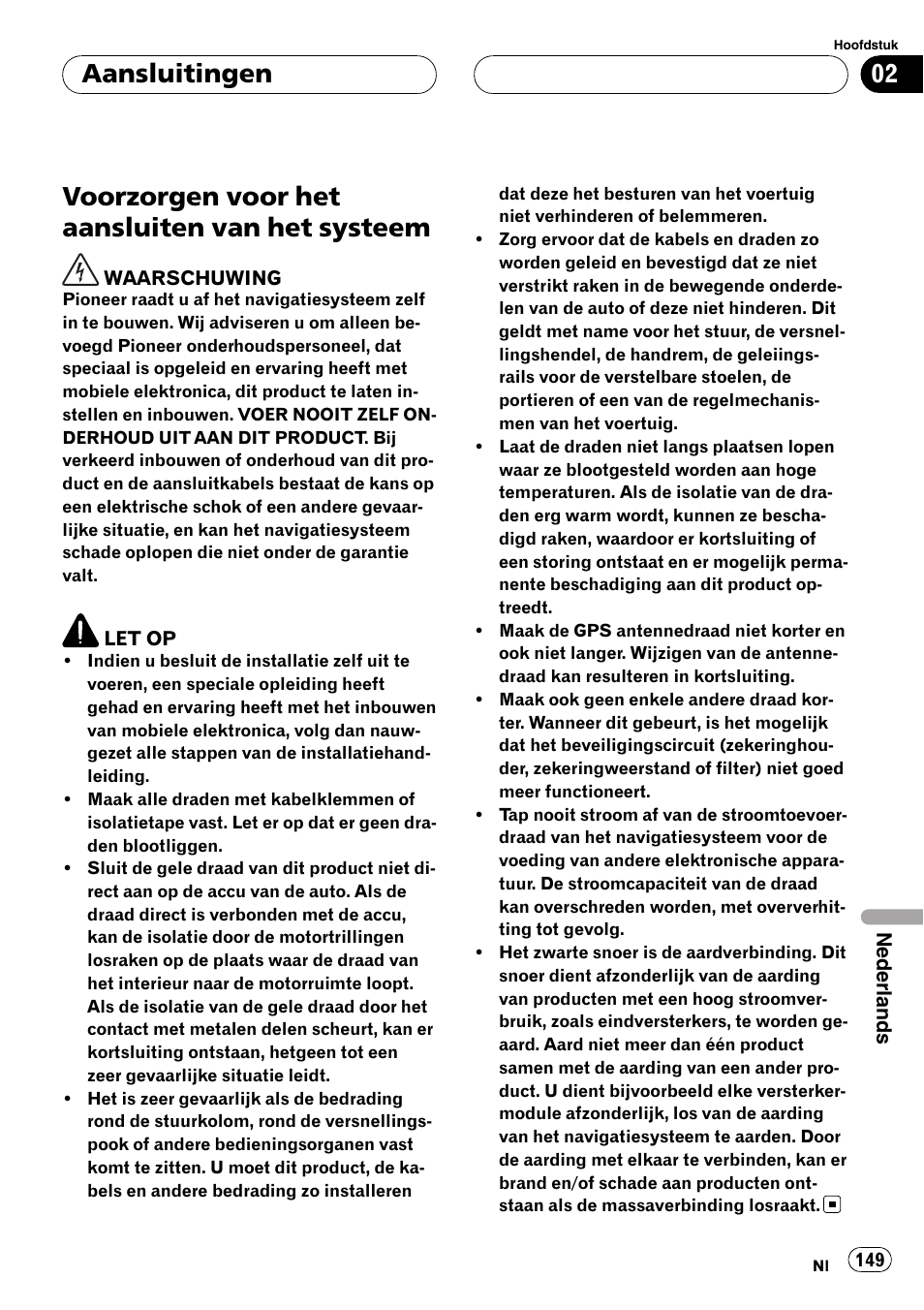 Systeem, Voorzorgen voor het aansluiten van het systeem, Aansluitingen | Pioneer AVIC-HD3-II User Manual | Page 149 / 177