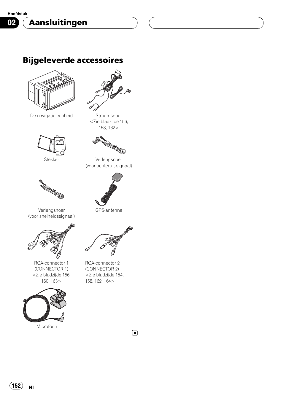 Bijgeleverde accessoires, Aansluitingen | Pioneer AVIC-HD3-II User Manual | Page 152 / 177