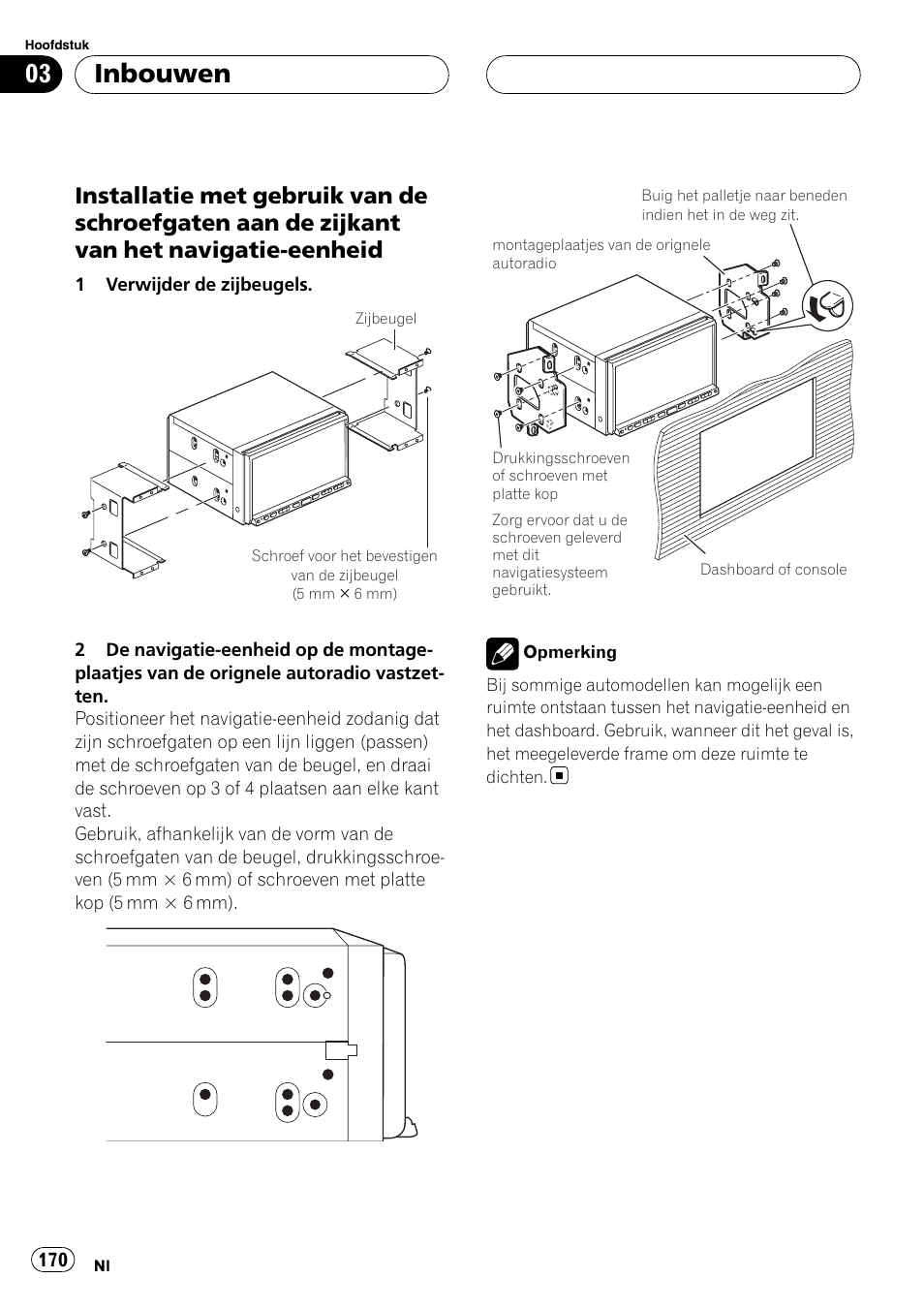 Installatie met gebruik van de, Inbouwen | Pioneer AVIC-HD3-II User Manual | Page 170 / 177