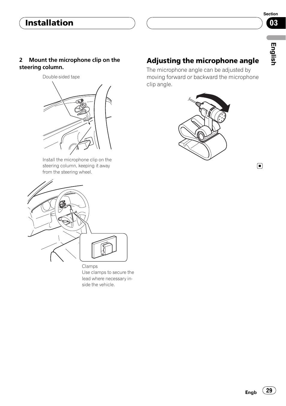 Adjusting the microphone angle 29, Installation, Adjusting the microphone angle | Pioneer AVIC-HD3-II User Manual | Page 29 / 177