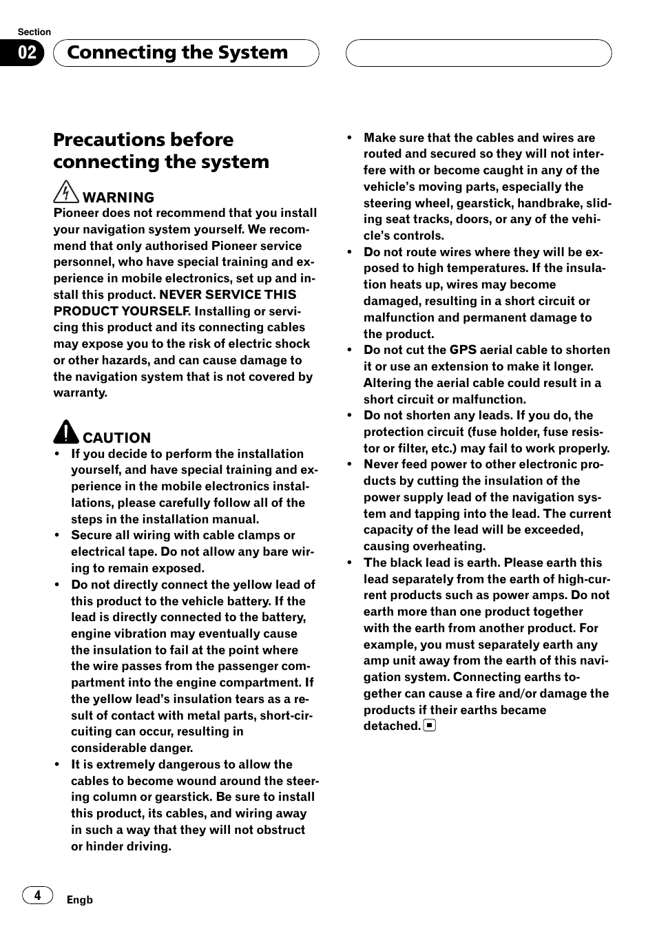System, Precautions before connecting the system, Connecting the system | Pioneer AVIC-HD3-II User Manual | Page 4 / 177