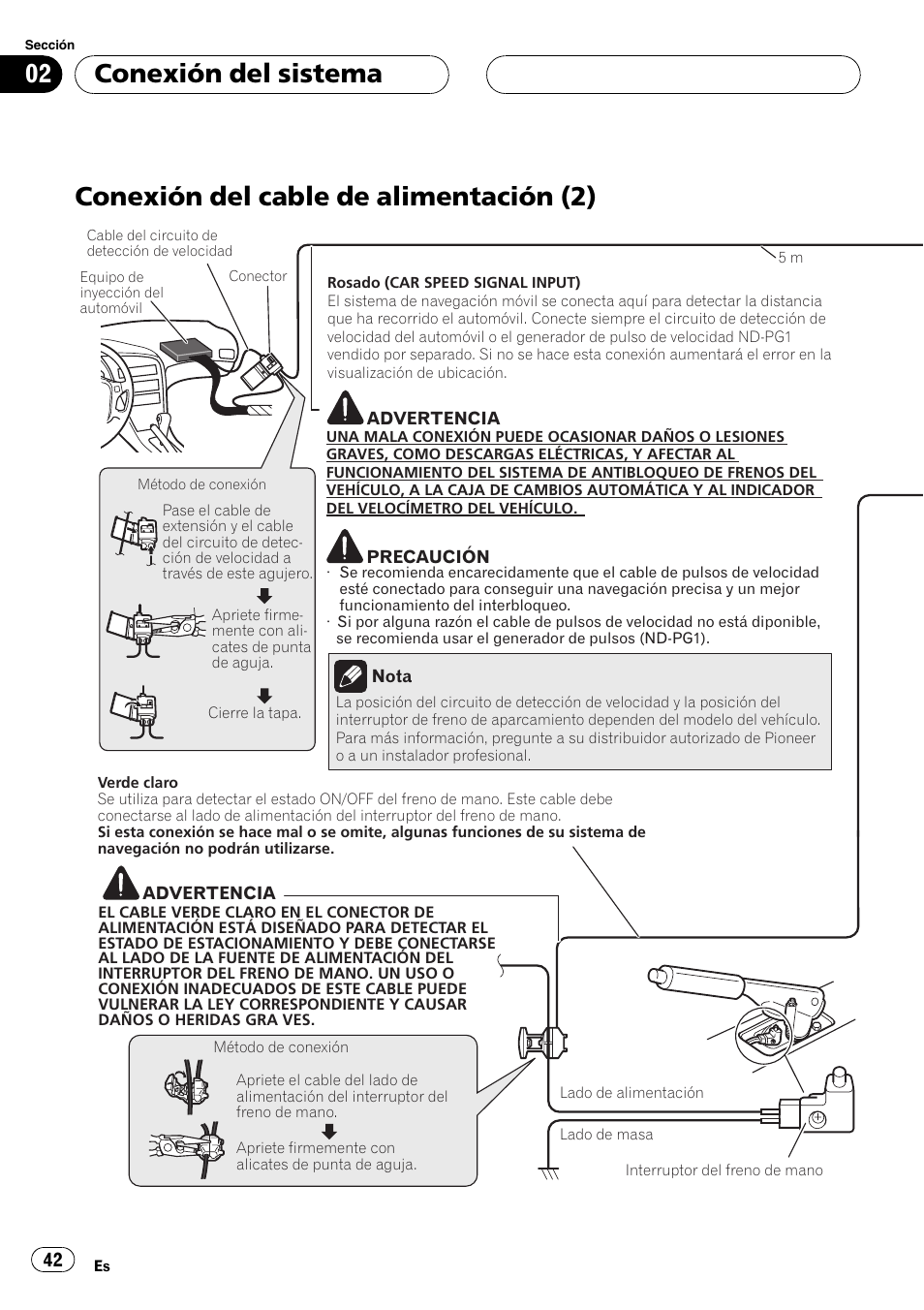 Conexión del cable de alimentación (2), Conexión del sistema | Pioneer AVIC-HD3-II User Manual | Page 42 / 177