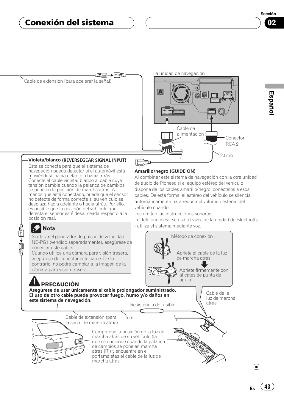 Conexión del sistema, Español | Pioneer AVIC-HD3-II User Manual | Page 43 / 177