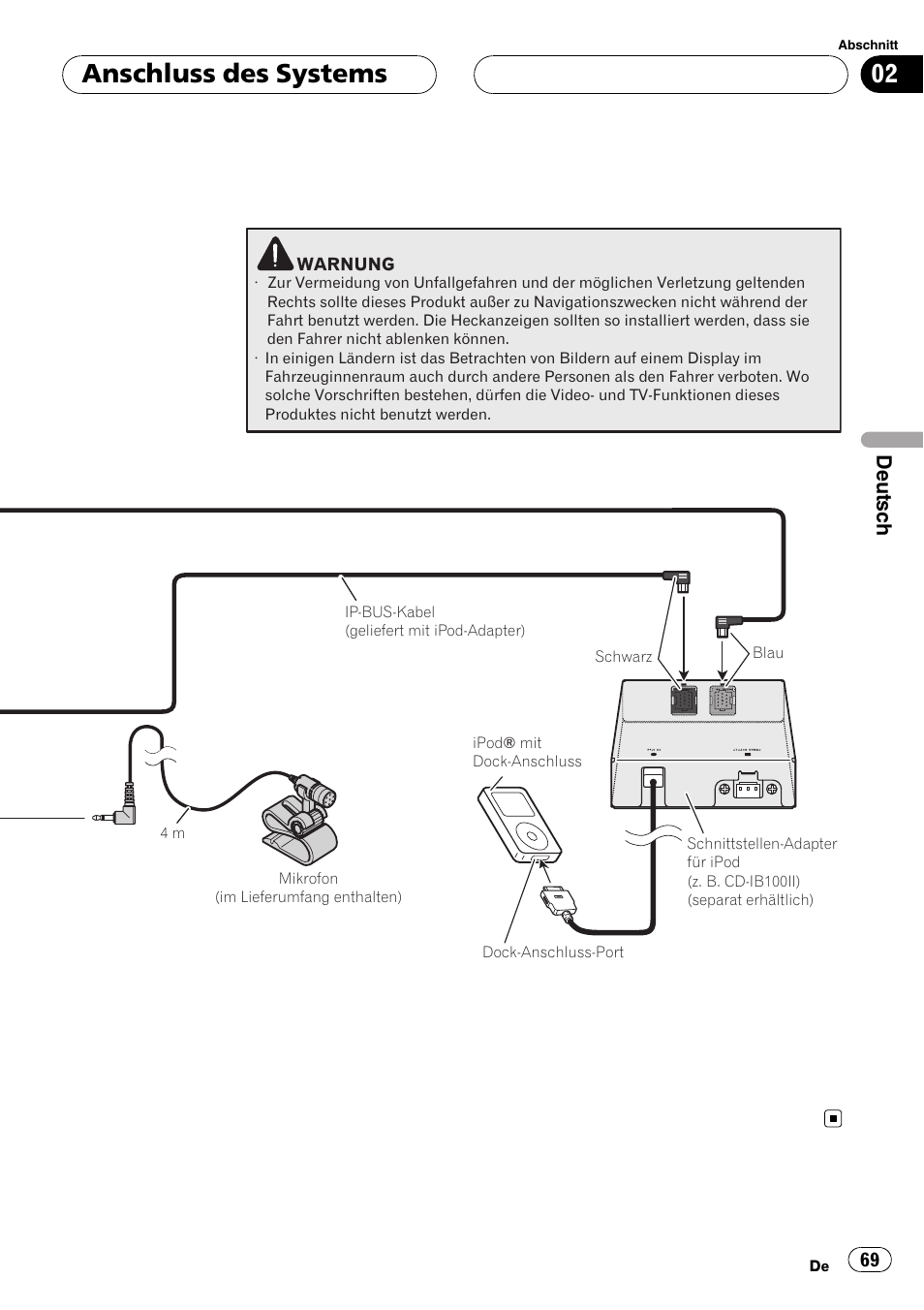 Anschluss des systems, Deutsch | Pioneer AVIC-HD3-II User Manual | Page 69 / 177