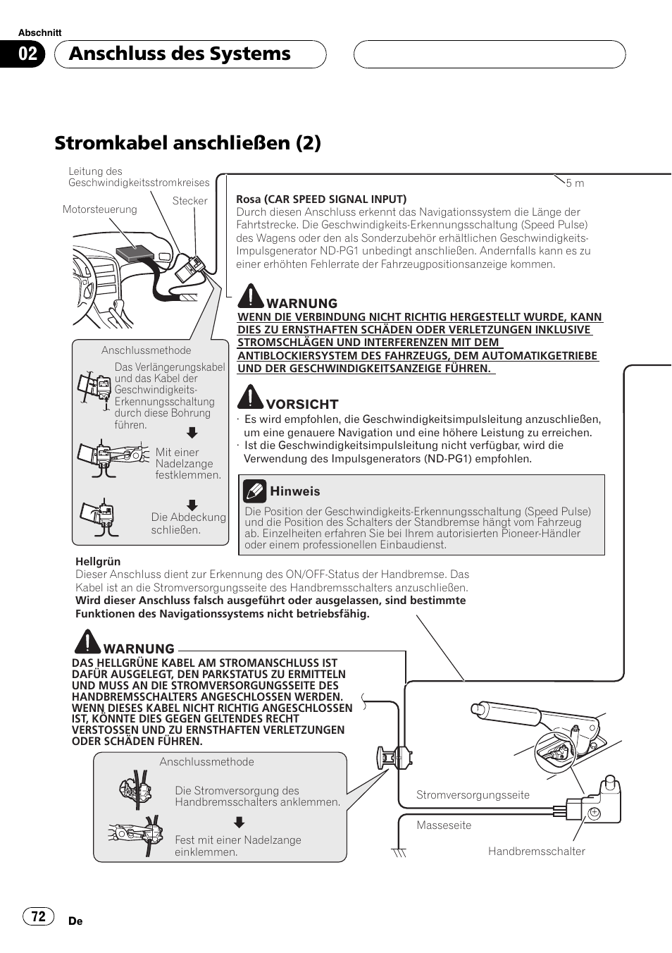 Stromkabel anschließen (2), Anschluss des systems | Pioneer AVIC-HD3-II User Manual | Page 72 / 177