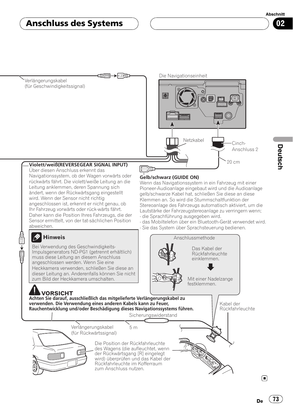 Anschluss des systems, Deutsch | Pioneer AVIC-HD3-II User Manual | Page 73 / 177