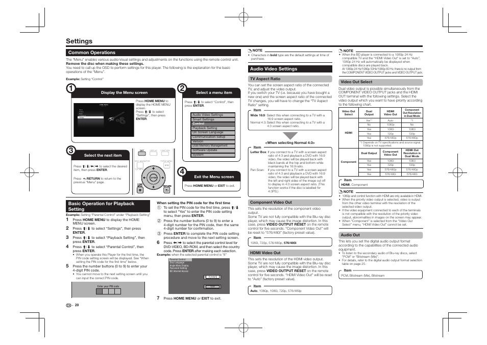 Settings | Pioneer BDP-430 User Manual | Page 20 / 32