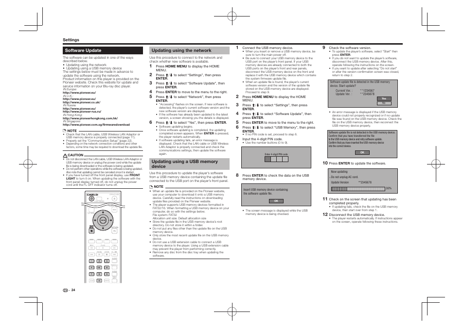 Software update | Pioneer BDP-430 User Manual | Page 24 / 32