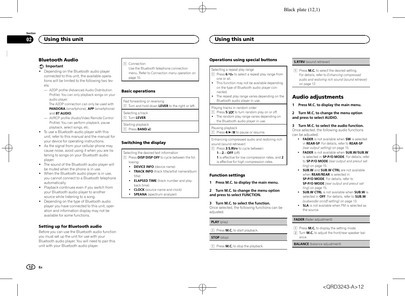 Audio adjustments, Using this unit | Pioneer MVH-X565BT User Manual | Page 12 / 140