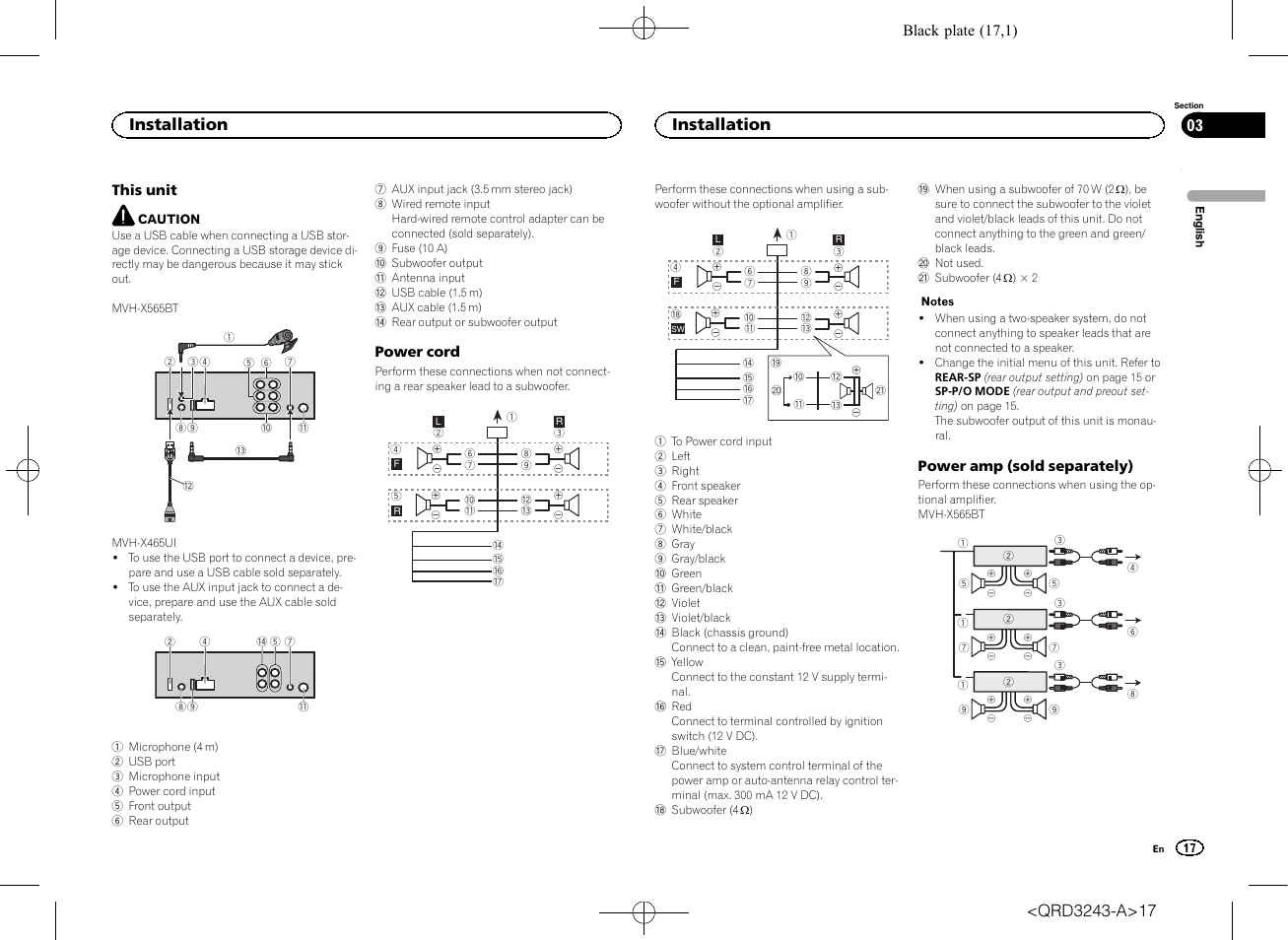 Installation | Pioneer MVH-X565BT User Manual | Page 17 / 140
