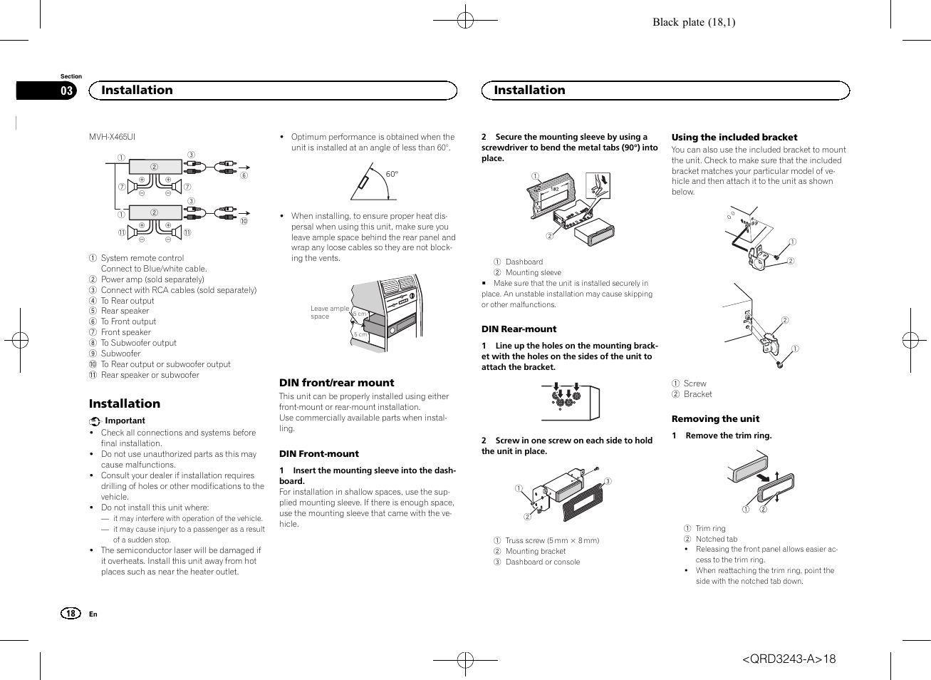 Installation | Pioneer MVH-X565BT User Manual | Page 18 / 140