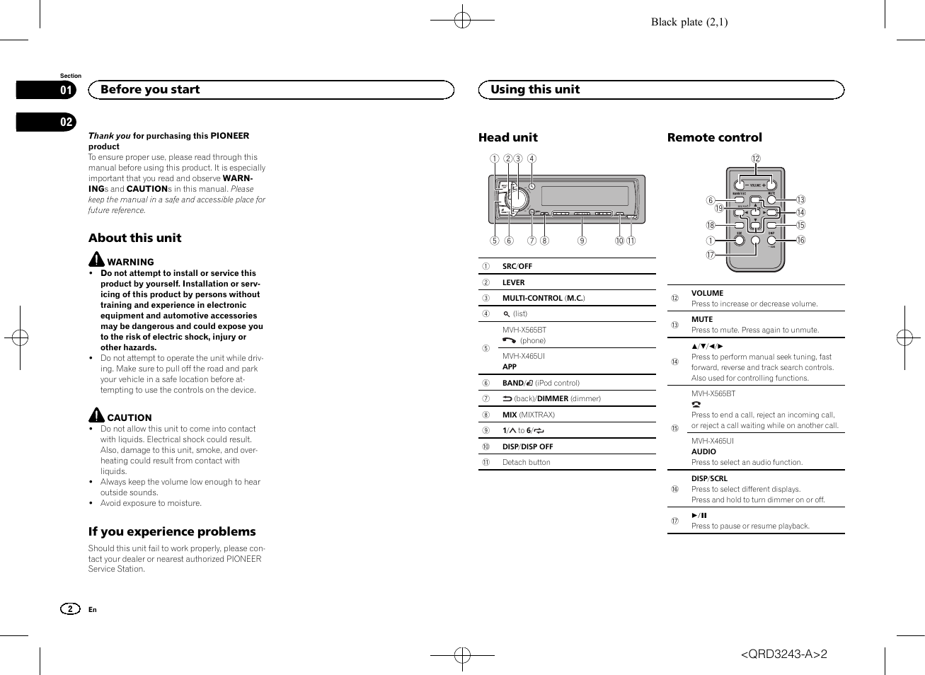 Owner, S manual, Digital media receiver | Pioneer MVH-X565BT User Manual | Page 2 / 140