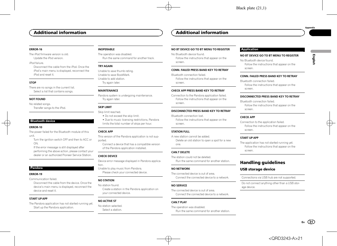 Handling guidelines, Additional information | Pioneer MVH-X565BT User Manual | Page 21 / 140