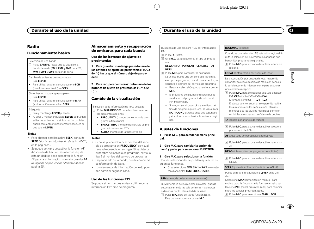 Radio, Durante el uso de la unidad | Pioneer MVH-X565BT User Manual | Page 29 / 140