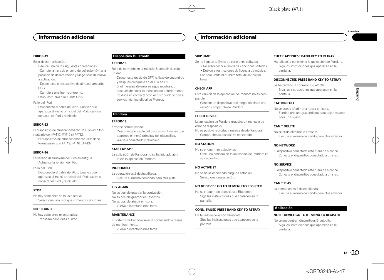 Información adicional | Pioneer MVH-X565BT User Manual | Page 47 / 140