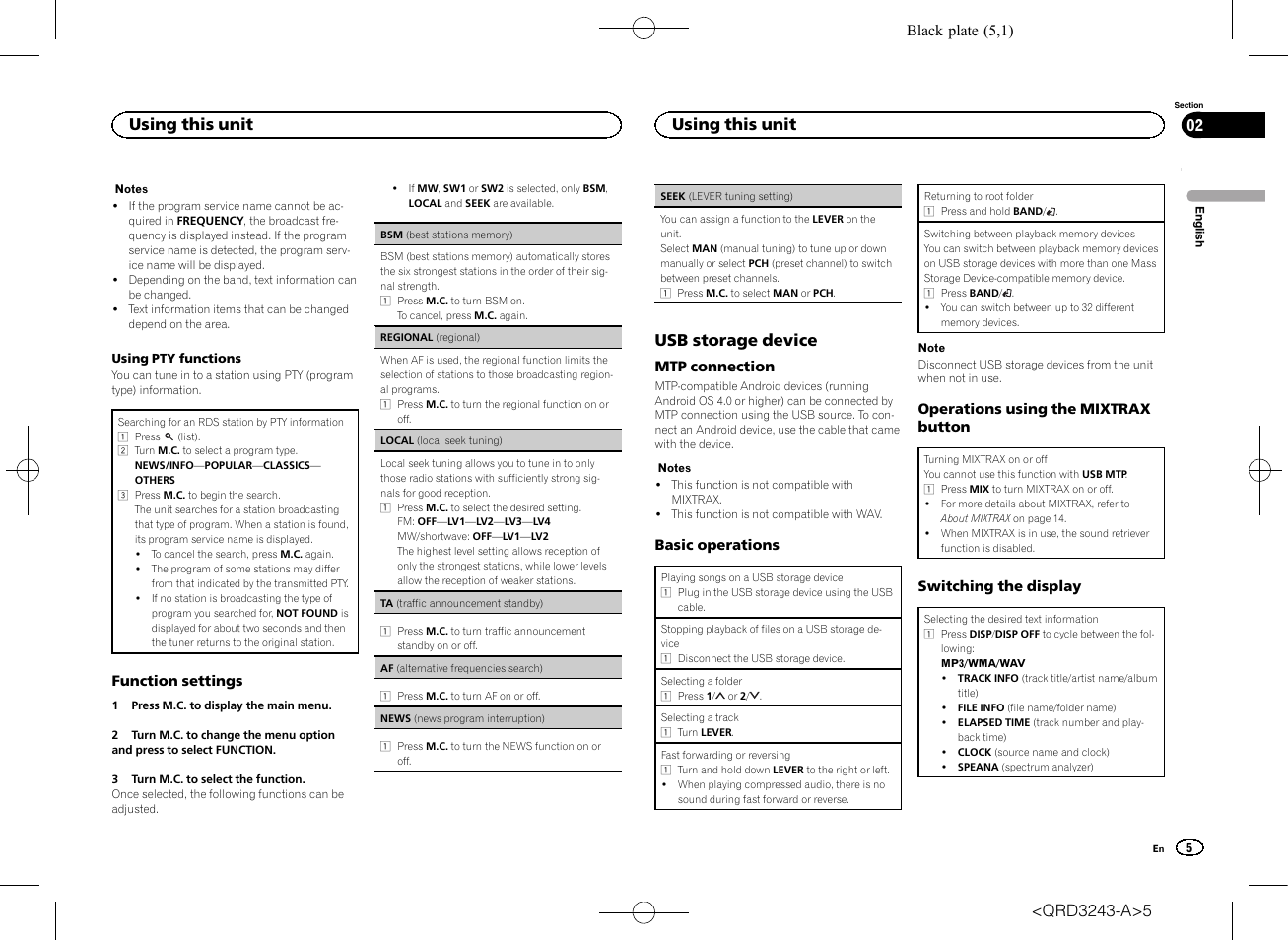 Seek (lever, Af (alternative frequencies search), Usb storage device | Using this unit | Pioneer MVH-X565BT User Manual | Page 5 / 140