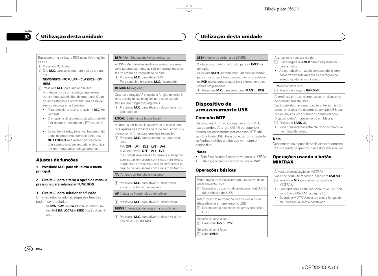 Dispositivo de armazenamento usb, Utilização desta unidade | Pioneer MVH-X565BT User Manual | Page 56 / 140