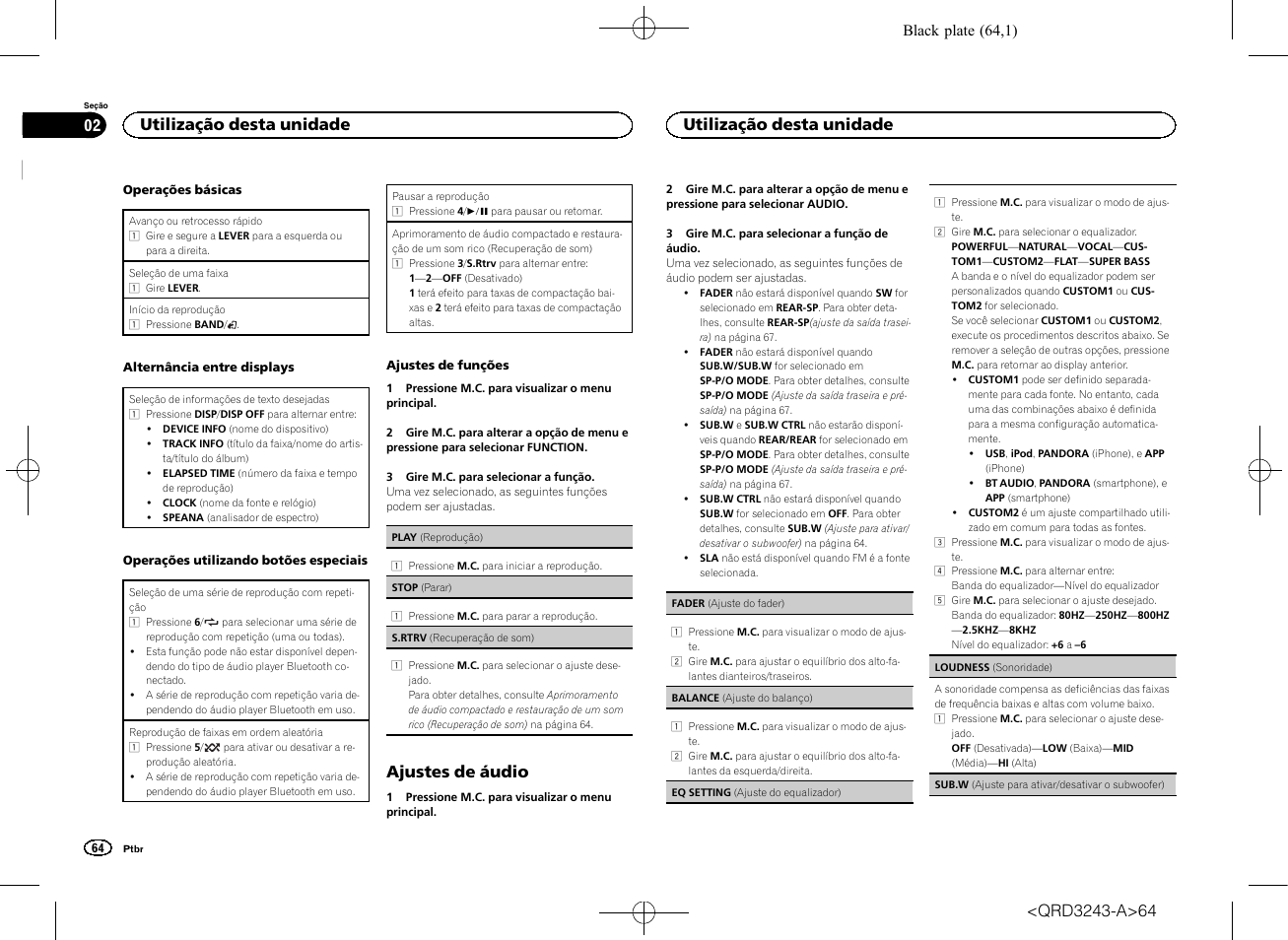 Ajustes de áudio, Utilização desta unidade | Pioneer MVH-X565BT User Manual | Page 64 / 140