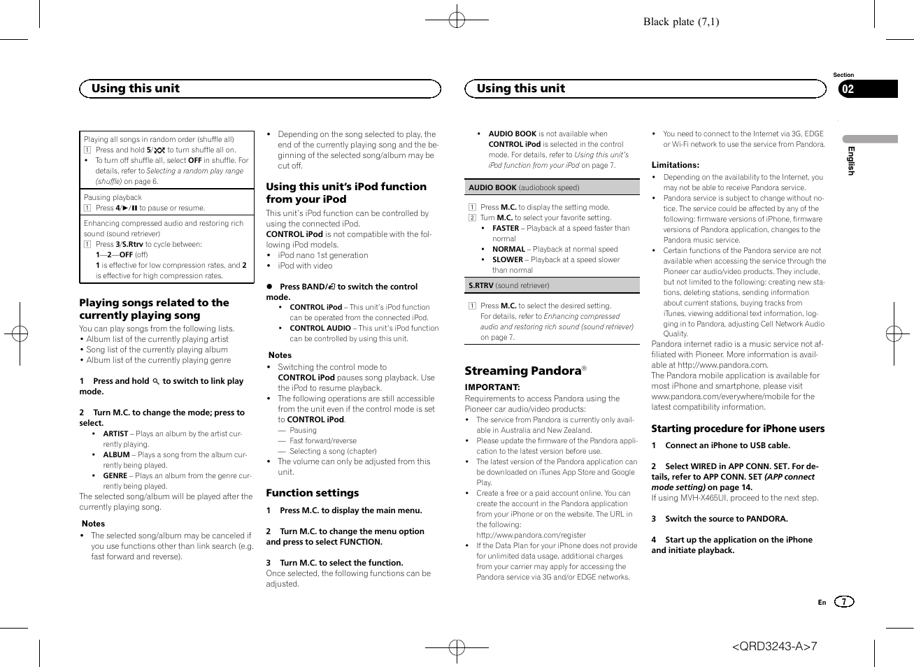 Streaming pandora, Using this unit | Pioneer MVH-X565BT User Manual | Page 7 / 140