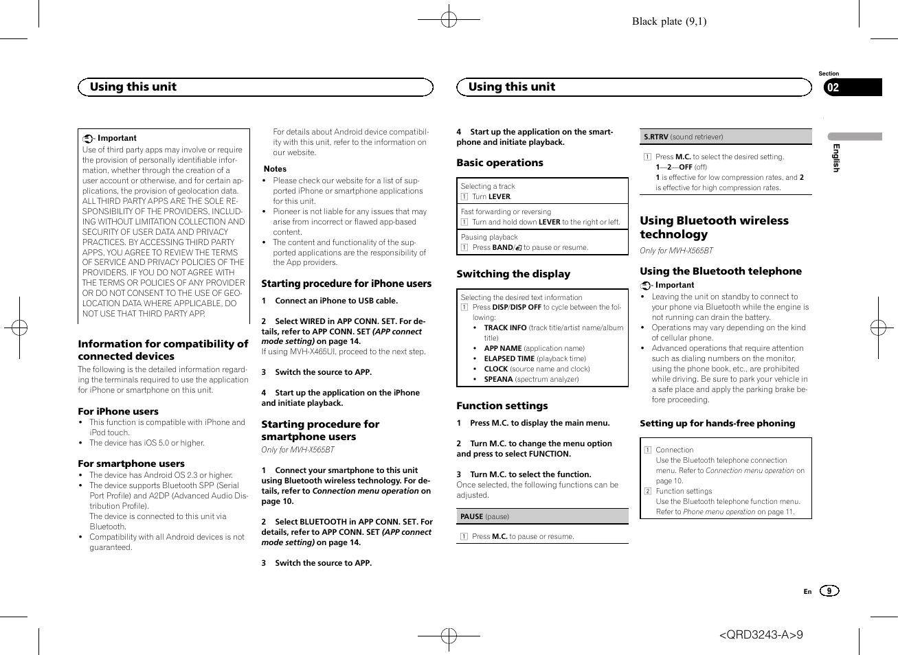 Using bluetooth wireless technology, Using this unit | Pioneer MVH-X565BT User Manual | Page 9 / 140