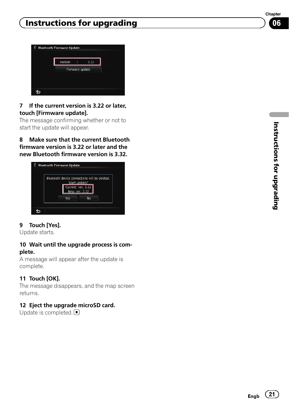 Instructions for upgrading | Pioneer AVIC-F930BT User Manual | Page 21 / 28