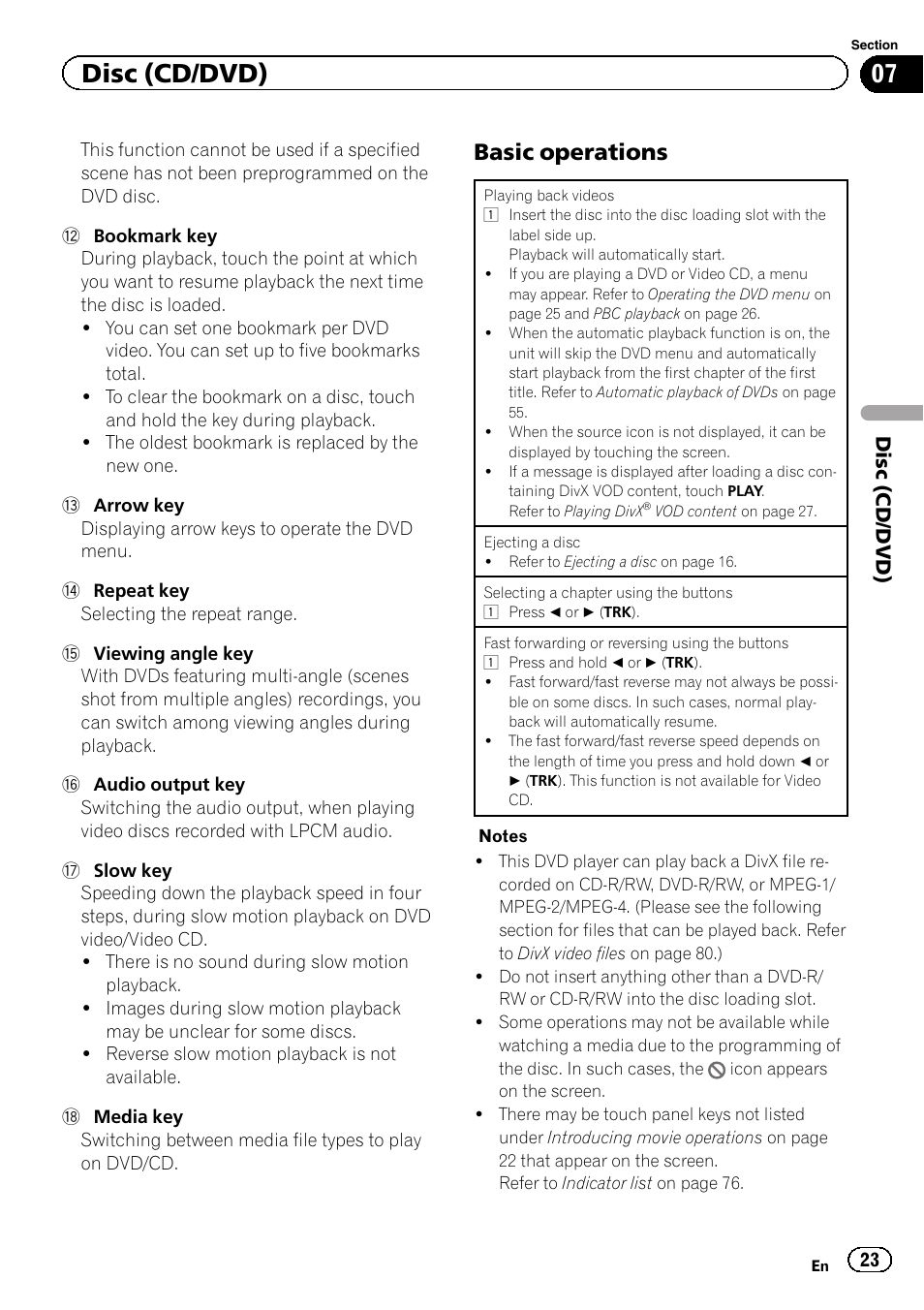 Disc (cd/dvd), Basic operations | Pioneer AVH-X7500BT User Manual | Page 23 / 92