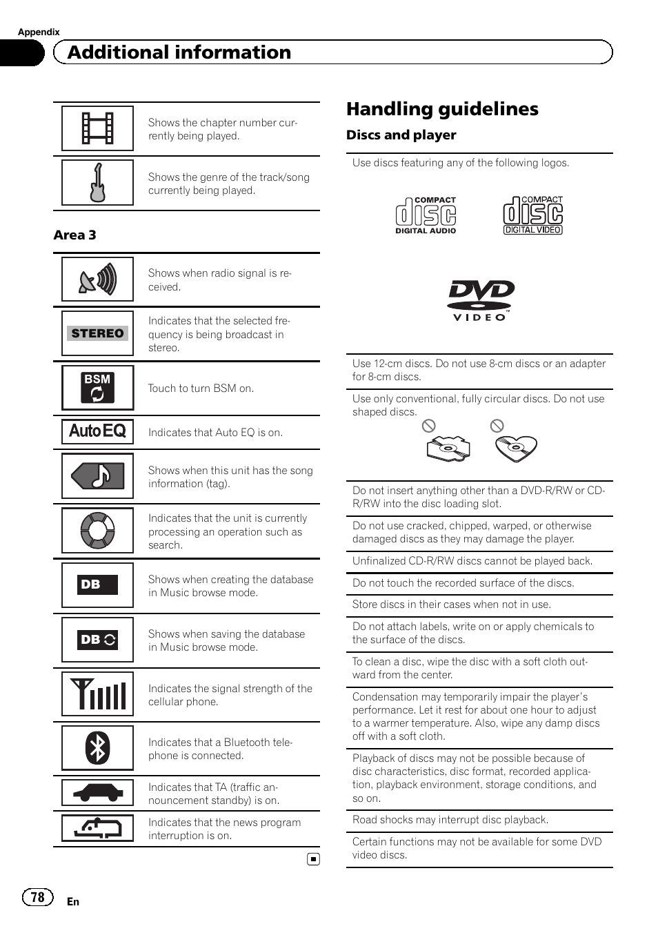 Handling guidelines, Additional information | Pioneer AVH-X7500BT User Manual | Page 78 / 92